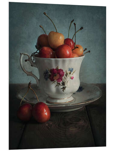 Foam board print Still life with fresh cherries