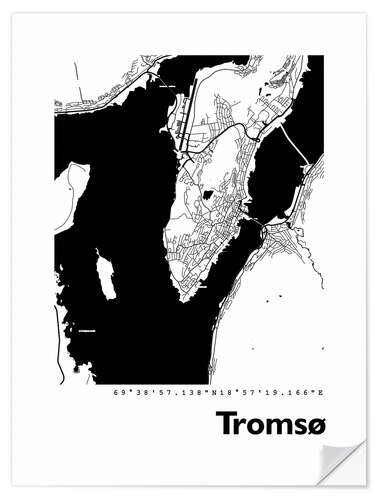 Selvklæbende plakat Map of Tromso