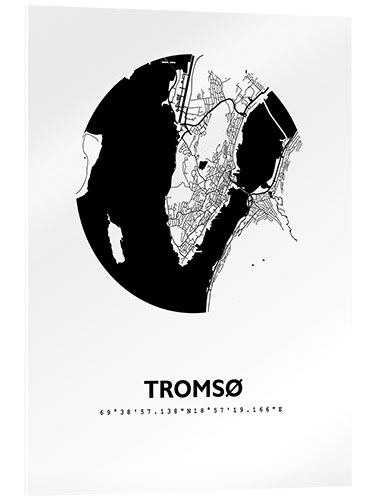 Tableau en verre acrylique Plan de la ville de Tromsø en Norvège