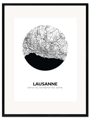 Gerahmter Kunstdruck Stadtplan von Lausanne