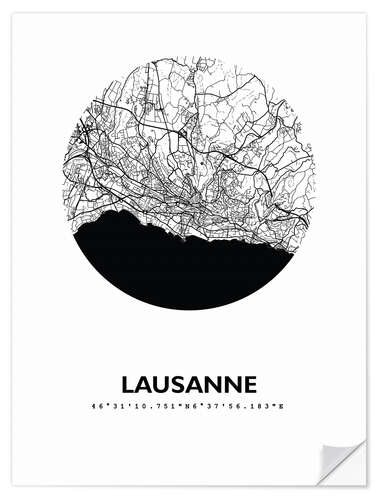 Selvklebende plakat City map of Lausanne