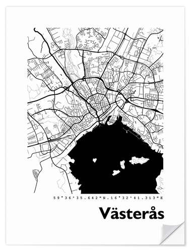 Selvklebende plakat Map of Vasteras