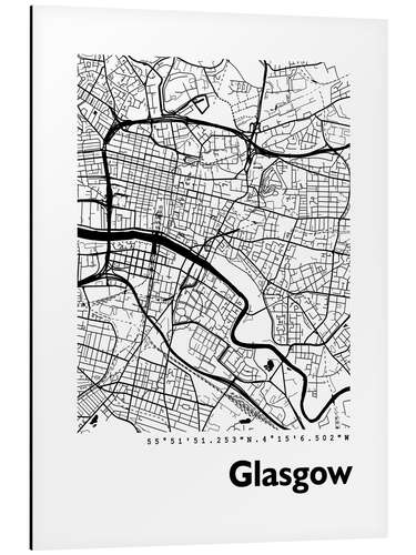 Aluminium print Map Glasgow