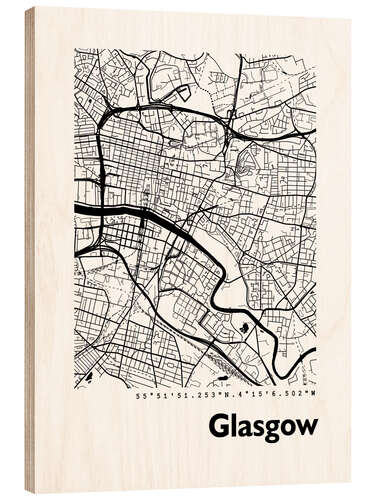 Tableau en bois Plan de la ville de Glasgow
