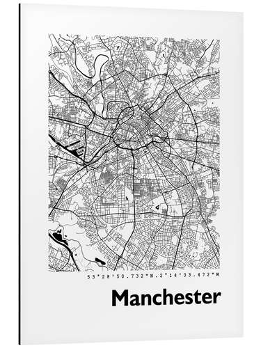 Quadro em alumínio Mapa de Manchester