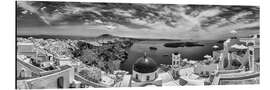 Cuadro de aluminio Panorama de Santorini en blanco y negro