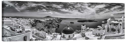 Leinwandbild Santorini Panorama schwarz-weiß