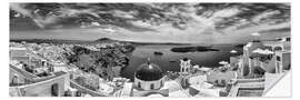 Selvklebende plakat Santorini panorama black and white