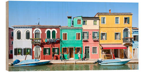 Cuadro de madera Fachadas de casas coloridas en Burano