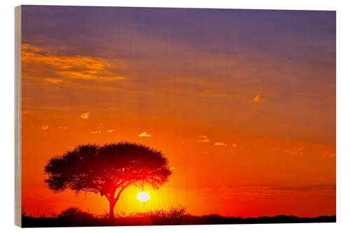 Holzbild Sonnenaufgang in Namibia