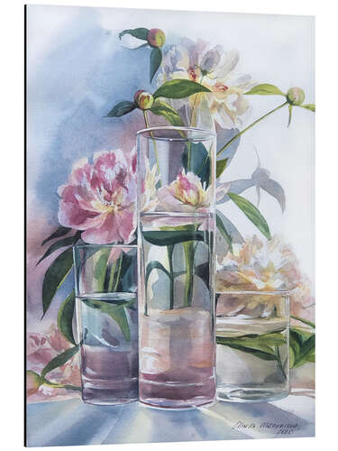 Aluminium print Pink peonies in the glass