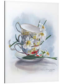 Magnettafel Weiße Narzissen und Vintage Tassen