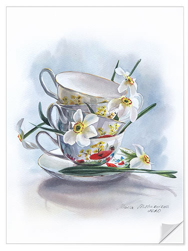 Wall sticker White daffodils and vintage cups