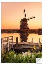 Selvklebende plakat Windmill at sunrise, Holland