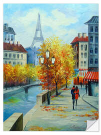 Selvklebende plakat Autumn in the streets of Paris