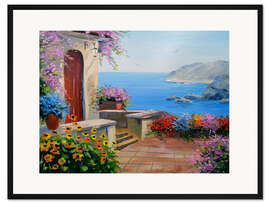 Gerahmter Kunstdruck Blühendes Haus am Meer