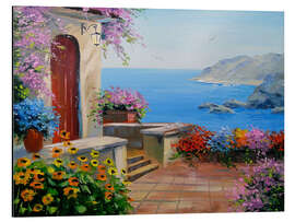 Magnettafel Blühendes Haus am Meer