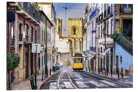 Tableau en aluminium Tram devant la Catedral Sé Patriarcal, Lisbonne