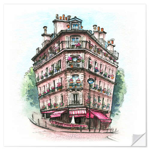 Sticker mural Immeuble avec un café à Paris