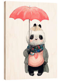 Hout print Panda Bear with Parasol