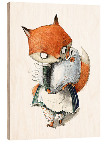 Hout print Fox with chicken