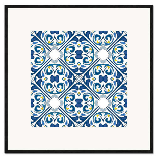Impressão artística com moldura Decoração de azulejo floral