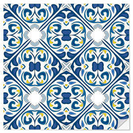 Selvklebende plakat Floral azulejo decor