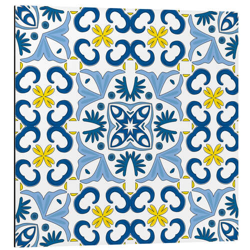 Aluminiumtavla Azulejo pattern blue-yellow