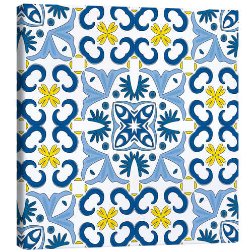 Canvas print Azulejo pattern blue-yellow