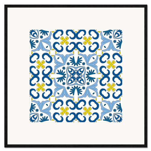 Kehystetty taidepainatus Azulejo pattern blue-yellow