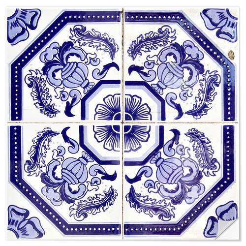 Selvklebende plakat Azulejo royal blue