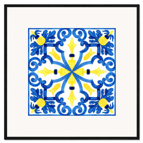 Gerahmter Kunstdruck Azulejo Mandala II