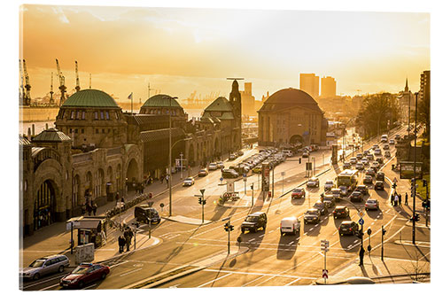 Acrylic print Landungsbrücken St. Pauli at sunset