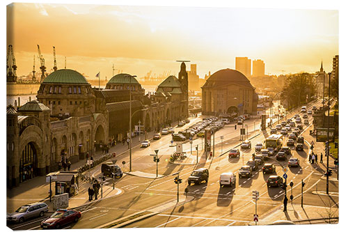 Leinwandbild Landungsbrücken St. Pauli bei Sonnenuntergang