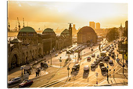 Galleritryck Landungsbrücken St. Pauli at sunset