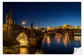 Selvklebende plakat Charles Bridge in Prague at night