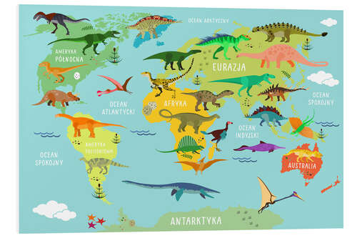 PVC print World map of dinosaurs (Polish)