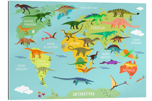 Gallery print World map of dinosaurs (Polish)