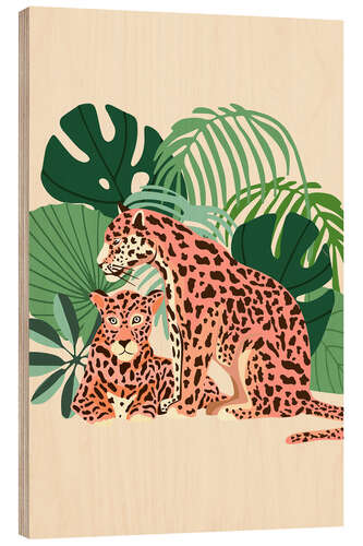 Wood print Jaguars under the canopy of leaves