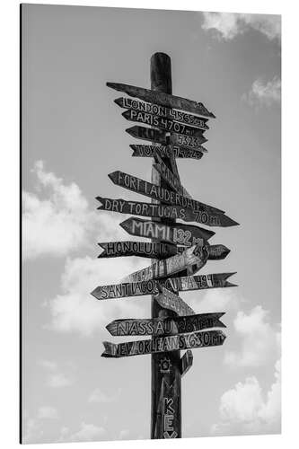 Aluminium print Signpost in Key West, black and white