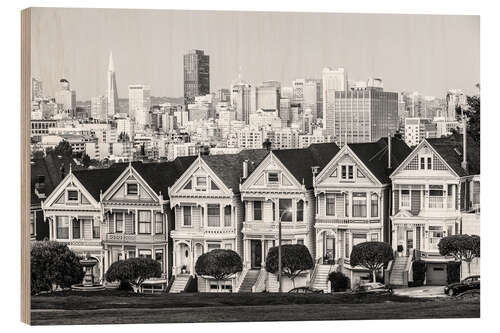 Wood print San Francisco skyline, black and white