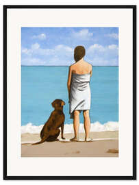 Gerahmter Kunstdruck Hündin am Strand