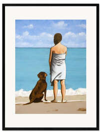 Gerahmter Kunstdruck Hündin am Strand