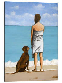 Tableau en plexi-alu Femme et chien sur la plage