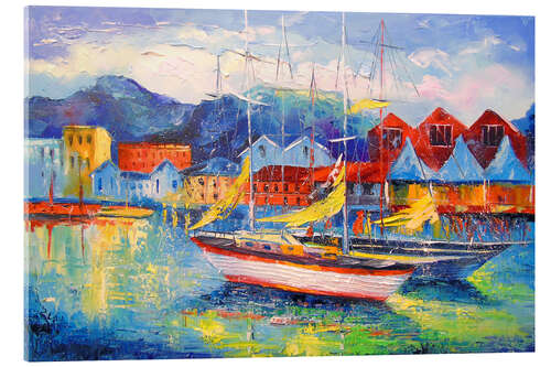 Acrylglasbild Boote und die Stadt