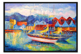 Gerahmter Kunstdruck Boote und die Stadt