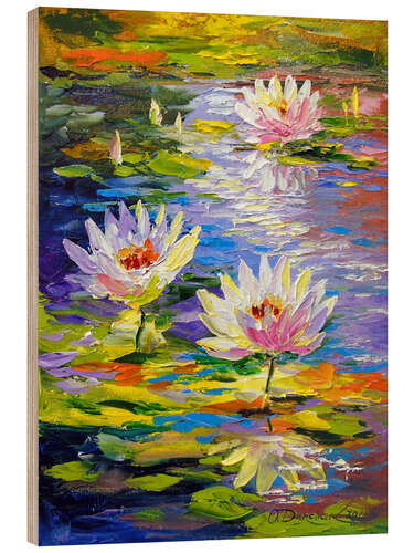 Wood print Water lilies in the pond