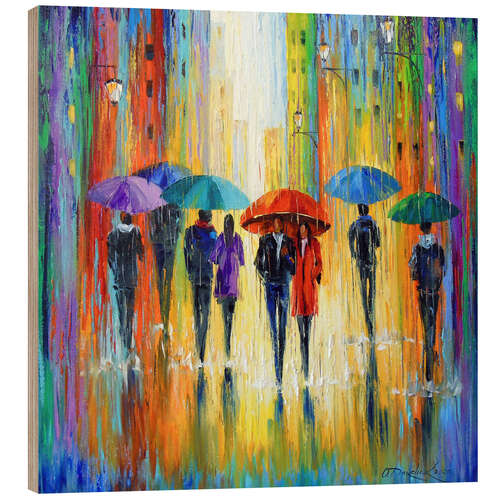 Tableau en bois Promenade romantique sous la pluie