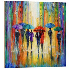 Holzbild  Romantischer Spaziergang durch den Regen - Olha Darchuk
