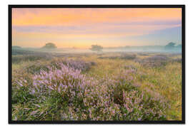 Gerahmter Kunstdruck Heidelandschaft im Nebel